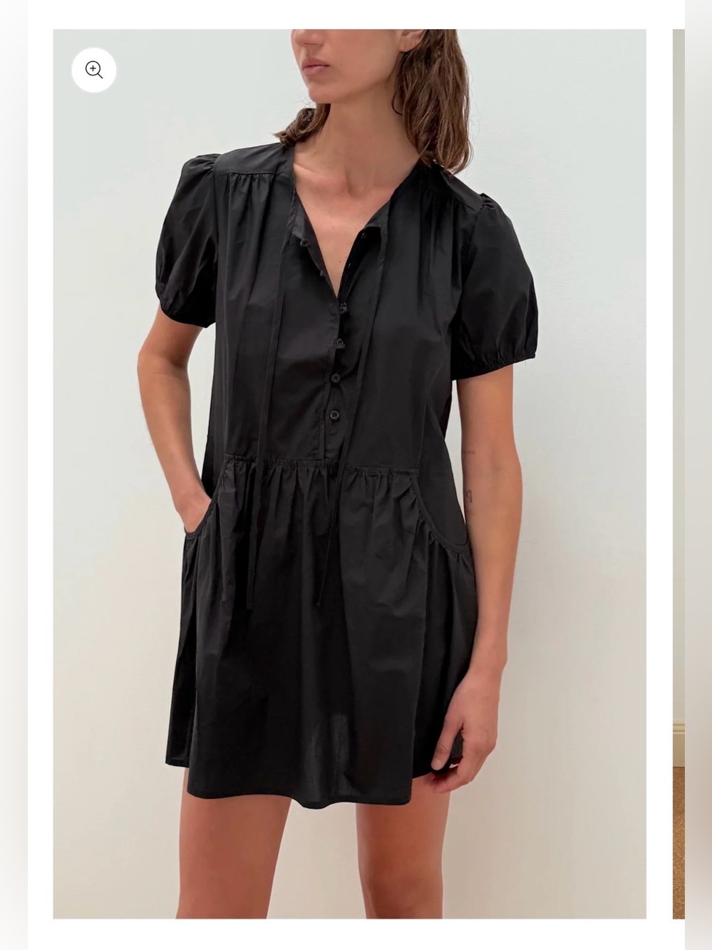 $205 NEW Deiji Studios Black The Pocket Mini Button Organic Cotton Dress Small S